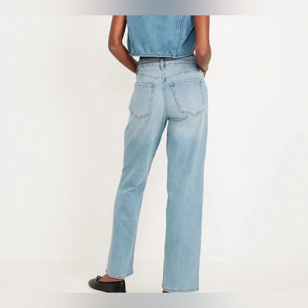 Old Navy Women's Light Blue Straight Leg Jeans boyfriend loose mid rise - Picture 2 of 5